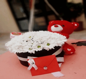 Kutuda Beyaz Papatyalar Ve Sevimli Ayıcık