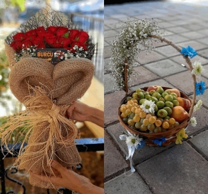 Kalpli gül Buketi ve Meyve Sepeti